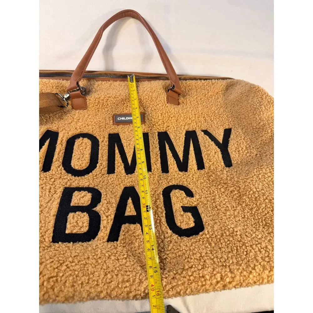 Childhome Teddy Mommy Bag Brown Fuzzy Diaper Travel Duffle NWOT